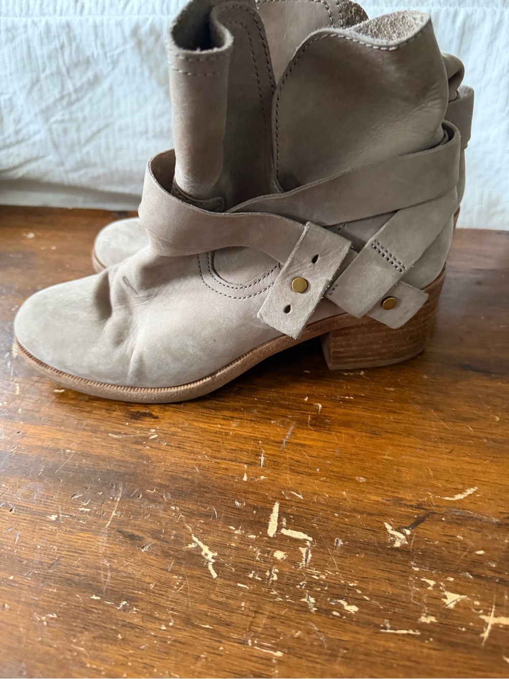 UGG Taupe Suede Wrap-Strap Ankle Boots